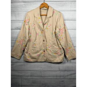 Two Twenty Collection Blair Women's L Tan Floral Embroidered Jacket 4409